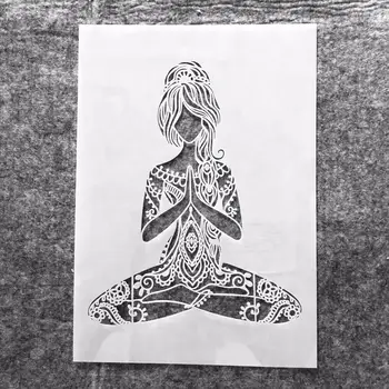 A4 29*21cm Mandala jóga lány DIY rétegező sablonok Falfestés Scrapbook Színezés Dombornyomás album dekoratív sablon
