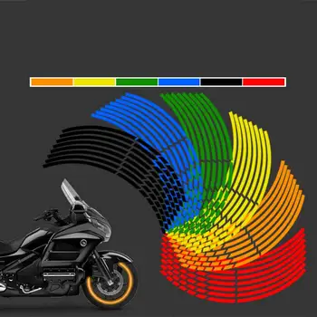 Akzz 1set 8colors Autó formázó csíkok fényvisszaverő motocross kerékpár motorkerékpár kerék matricák és matricák 18 hüvelykes fényvisszaverő felni szalag