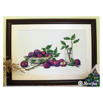 Amishop Kiváló minőségű gyönyörű számolt keresztszemes készlet Édes szilva gyümölcs szőlő üveg Merejka K-04