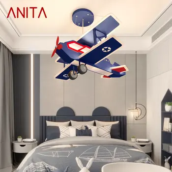 ANITA Gyermek repülőgép függőlámpa Vintage LED Kreatív kék Divat Rajzfilm Fény dekorációhoz Gyerekszoba Óvoda