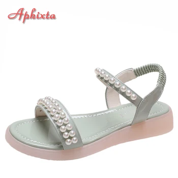 Aphixta Luxus gyöngyök Szandálok Női rugalmas pántos flip flopok Nyári hűvös tengerparti lakás sarokkal Női babouche Bling cipő