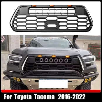 Autós rácsok ABS tartozékok pickup első lökhárító rács motorháztető versenyrács borostyánsárga lámpák 5 betűvel a Toyota Tacoma 2016-2022 számára