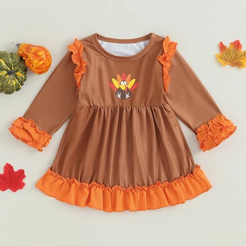 Babaruházat gyerek ruhák Lányok ruhája Hálaadás ruhája Törökország nyomtatás sallangok patchwork őszi téli hercegnő ruha