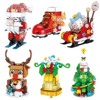 Boldog karácsonyt kompatibilis építőelemek Mikulás figura csizma összeszerelve Szán Mini kockák Modell dekorációs játék gyerekeknek ajándék