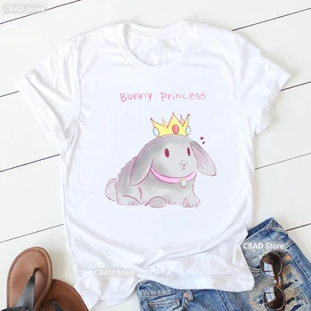 Bunny Princess grafikus nyomtatás póló lányok nyári rövid ujjú póló nők Harajuku ing fehér alkalmi póló női nagykereskedelem
