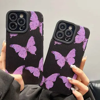 Divat lila pillangó fekete telefontok iPhone 14 13 12 11 Pro Max X XR XS 7 8 Plus SE kamera védelem szilikon tok