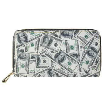Dollar Print Long Wallet Fashion Multifunctional PU bőr pénztárca Girls Cipzáras tengelykapcsoló Cartrák
