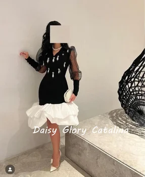 Fekete sellő 2 részes estélyi ruha Tea hossza Hivatalos alkalom ruhák Hosszú ujjú Dubai női báli ruhák Party ruha