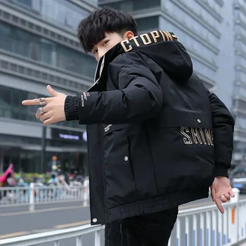 Férfi párnázott kabát Rövid kabátok férfiaknak kapucnis párnázás Koreai népszerű ruhák Parkas luxusruházat 2023 tél Korea 2024