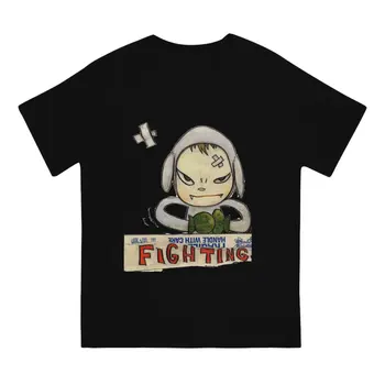 Férfi póló Fighting Classic Vicces 100% pamut pólók rövid ujjú Yoshitomo Nara Japán művész póló Crewneck ruházat