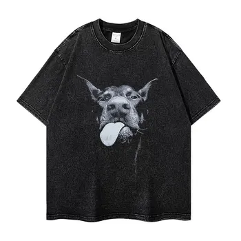 Férfi túlméretezett póló Hip Hop rottweiler Doberman Dog Print Punk Rock Gothic pólók Streetwear 2023 Harajuku alkalmi póló