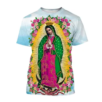 Férfi és női póló Guadalupe Szűz Mária Mexikó 3D nyomtatású pólók Uniszex alkalmi O-nyakú rövid ujjú felsők Túlméretezett póló
