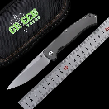 Green Thorn Rat Fol Thumb Stud Összecsukható kés Titanium Handle D2 penge Kültéri vadászat Túlélés Gyümölcs zseb Konyha EDC eszközök