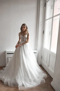 Gyönyörű esküvői ruhák Kedvesem menyasszonyi ruhák Csipke rátétek, A-vonalú ujjatlan spagetti pántok köntösök Vestidos De Novia 2024