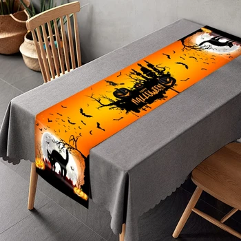 Halloween asztali futó otthoni konyhai dekorációkhoz Tök denevér zászló szövet terítő Halloween House Horror Party ijesztő dekorációk