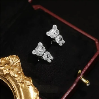 Japán és koreai lányok kreatív aranyos teljes gyémánt medve fülbevaló temperamentumban gyönyörű sterling ezüst S925 fülbevaló