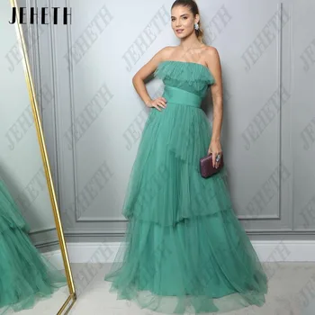 JEHETH Green Modern estélyi ruhák nőnek pánt nélküli ujjatlan Empire Prom ruha A-Line tüll فساتين سهره فاخره Új 2023