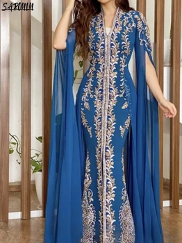 Kaftán ruha hosszú ujjú szaúdi báli ruha Dubai marokkói Kaftan elegáns V nyakú estélyi ruha Arab női formális ruha Plus size