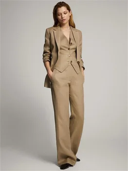 Khaki női öltönyszett blézer+mellény+nadrág 3 db formális tavaszi 2023 dzseki kabát szalagavató ruha irodai hölgy személyre szabott женский костюм