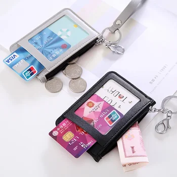 koreai Pu bőr érme pénztárca szíjjal Kártyahüvely Kártyatáska Női diák hordozható kártyatartó Határokon átnyúló kártyatok