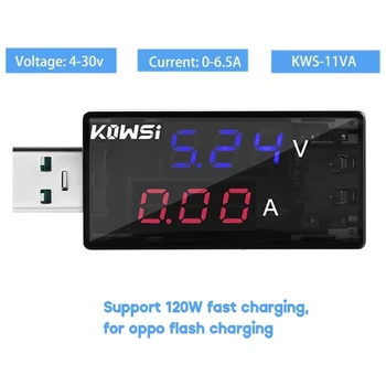 KWS-11VA USB teszter töltő tesztelő voltmérő ampermérő érzékelő műszer támogatás Gyors töltés 6.5A 120W 4-30V