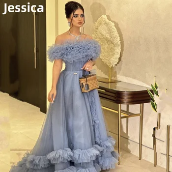 Kézzel készített tüll réteges báli ruha Luxus kék estélyi ruha فساتين السهرة Hivatalos alkalmak Elegáns hölgy esküvői parti ruha