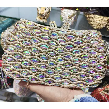 Legújabb luxus kristály estélyi táskák női csuklótáskák AB arany strassz menyasszonyi esküvői pénztárca báli kézitáska női pochette SM30