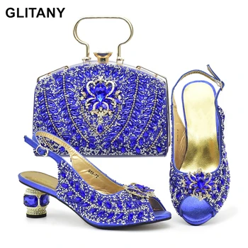 Legújabb nigériai női cipő és táska szett strasszos esküvői cipővel Menyasszony plus size cipő Luxus elegáns cipőkészlet női táskák