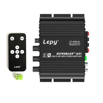 LEPY 838 USB Bluetooth mélynyomó erősítő HIFI 2.1 12V autós otthoni erősítő U lemez veszteségmentes 4-8 ohmos hangszórókhoz