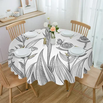 Line Art Plant Nordic vízálló terítő Teaasztal dekoráció Kerekasztal huzat konyhához Esküvői parti otthoni étkező