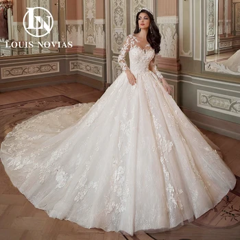 LOUIS NOVIAS Báli ruha Esküvői ruhák nőknek 2024 Hercegnő hosszú ujjú menyasszonyi ruha 3D virágok menyasszonyi ruha Vestidos De Novia
