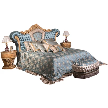 Luxus villabútor, hálószoba, pezsgő, aranyozott hímzett szövet, 1 .8M csúcsminőségű ágy