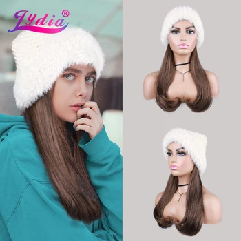 Lydia Hosszú hullámos szintetikus hajhosszabbítás alkalmi gyapjú őszi téli kötött sapka Könnyen viselhető göndör levehető paróka