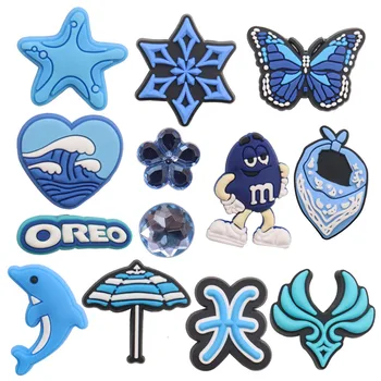 Mix 50db PVC tengeri csillag tenger hullámai delfin esernyő csokoládé süti pillangó kék cipő charms Croc Jibz dekorációk zenekarok számára