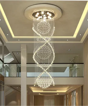 Modern dupla spirál kristálycsillár szupersűrű K9 kristály elektromos lámpa készülékek Hotel Villa kristálylétra csillár