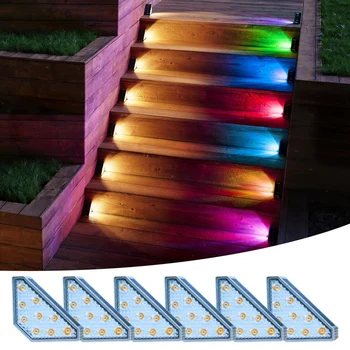 napelemes lépcsőlámpák ABS + PC vízálló RGB napelemes lépcsőfedélzeti lámpák Napelemes LED lámpák dekoráció tornácra, kertre, kertre