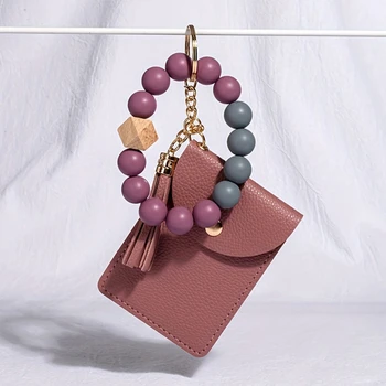 New Fashion Card táska Aranyos egyszerű női pénztárca szilikon gyöngy karkötővel Több kártyanyílás Kártyatartó Egyszínű pénztárca