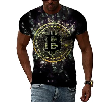 Nyári divat Férfi Bitcoin 3D nyomtatású póló Alkalmi Hip Hop személyre szabott kerek nyakú rövid ujjú Harajuku felső