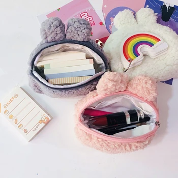 Nyúl minta Aranyos mini érme pénztárca Kawaii pénztárca cipzáras plüss érmetáska kulcs fülhallgató érme szervező tasak cipzáras táska gyerek ajándék