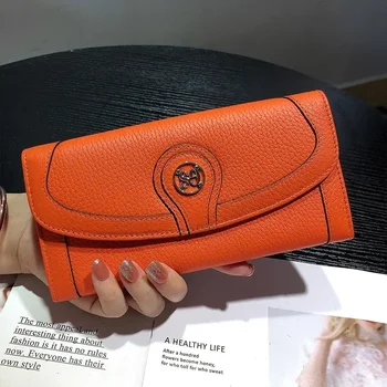 Női valódi bőr pénztárcák Luxus marhabőr hosszú pénztárca Új design márka Boríték Kuplung táska Nagy kapacitású telefon pénztárca 7Z