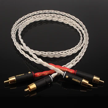  Pair három többszálú egykristályos réz RCA kábel ezüstözött HiFi audio összekötő vonal szénszálas dugóval