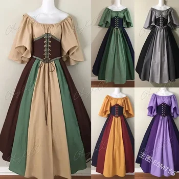 palota Középkori jelmezek Női ruha Vintage Victoria Csipke Fel Farsangi Party Hosszú ruha köntös Cosplay ruházat Hölgy fűző ruha