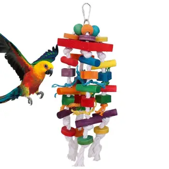 Papagáj Táplálkozó Feeder Játékok Papagáj harapás Fa gyűjtögető játékok Hordozható madárketrec kiegészítők Fablokk madár papagáj játékok