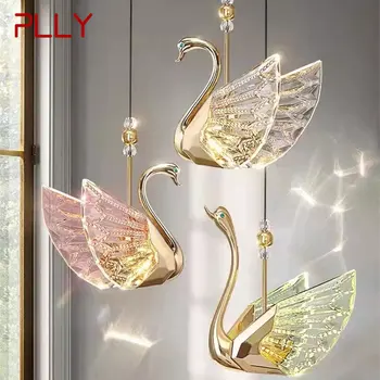 PLLY Nordic függőlámpa Kreatív arany LED lineáris hattyú csillárfény dekorációhoz Otthoni étkező hálószoba lámpatestek