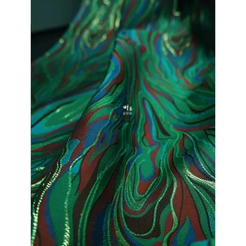 Pásztori hínár szabálytalan színű folt kollázs csík textúra Jacquard szövet ruházat DIY tervezői szövet