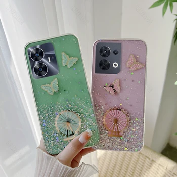 Quicksand Butterfly Bling Phone Case for Oppo A95 A78 A58 A57 A96 A83 A73 A37 A39 A57 A59 A93 A94 A98 A55 A59 A74 4G 5G fedél