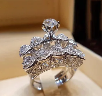 Real Silver Color női gyűrűk 0,75 ct AAA köbös cirkon divat jegygyűrű szett ékszerek kerek ujjgyűrű hölgyeknek