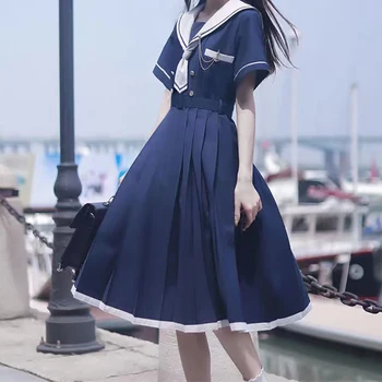 Ruha női JK lányok Japán Preppy stílusú Lolita matrózöltöny ruhák y2k Gótikus kawaii vintage rövid ujjú nyári midi ruha