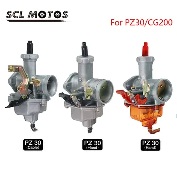 SCL MOTOS PZ30 30mm kézi/automatikus fojtókarburátor narancssárga nylon úszókamrával HONDA CG200-hoz Keihin PZ30 PZ karburátorhoz