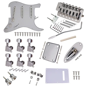 ST stílusú elektromos gitár teljes készlet DIY tartozékkészlet, előre vezetékes pickguard híddal, SSS hangszedőkkel és egyéb kiegészítőkkel